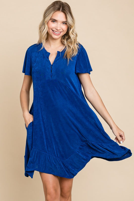 Culture Code Full Size Short Sleeve Ruffled Asymmetric Hem Dress - Classique Collection
