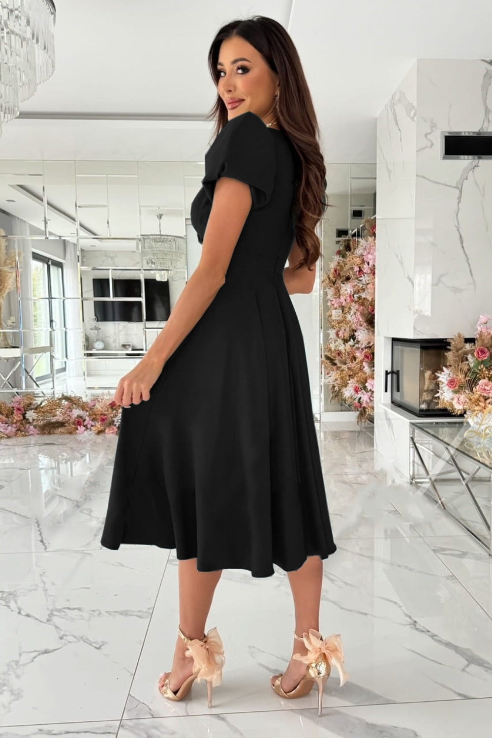Surplice Puff Sleeve Midi Dress - Classique Collection