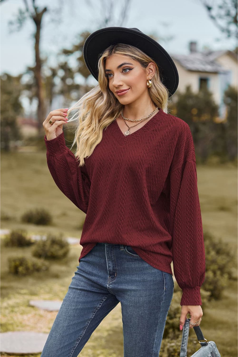 V-Neck Dropped Shoulder Blouse - Classique Collection
