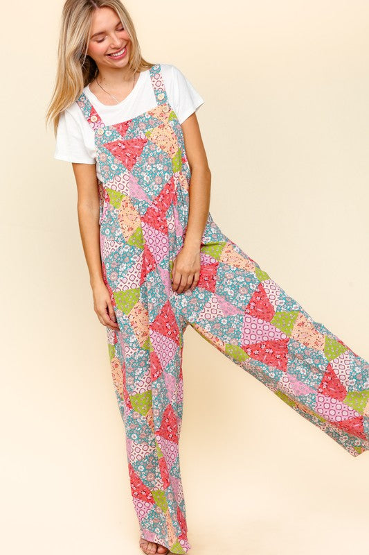 Haptics Full Size Printed Wide Leg Overalls with Side Pockets - Classique Collection