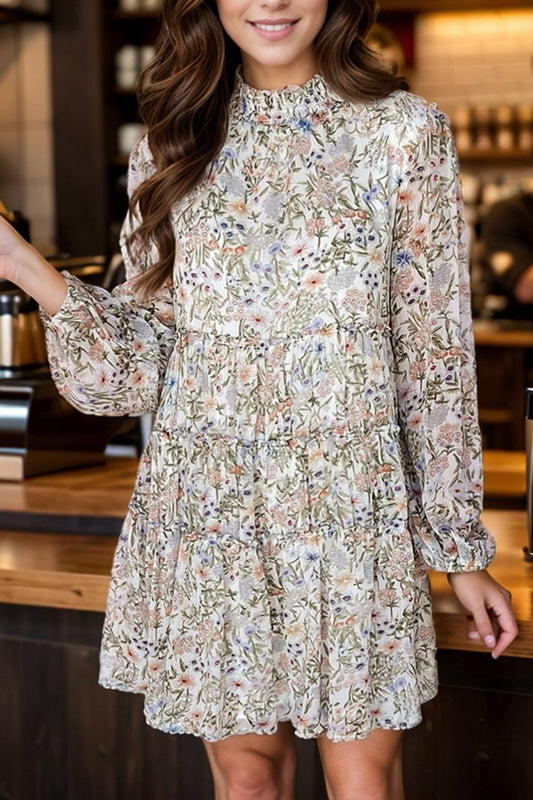 Printed Mock Neck Long Sleeve Mini Dress - Classique Collection