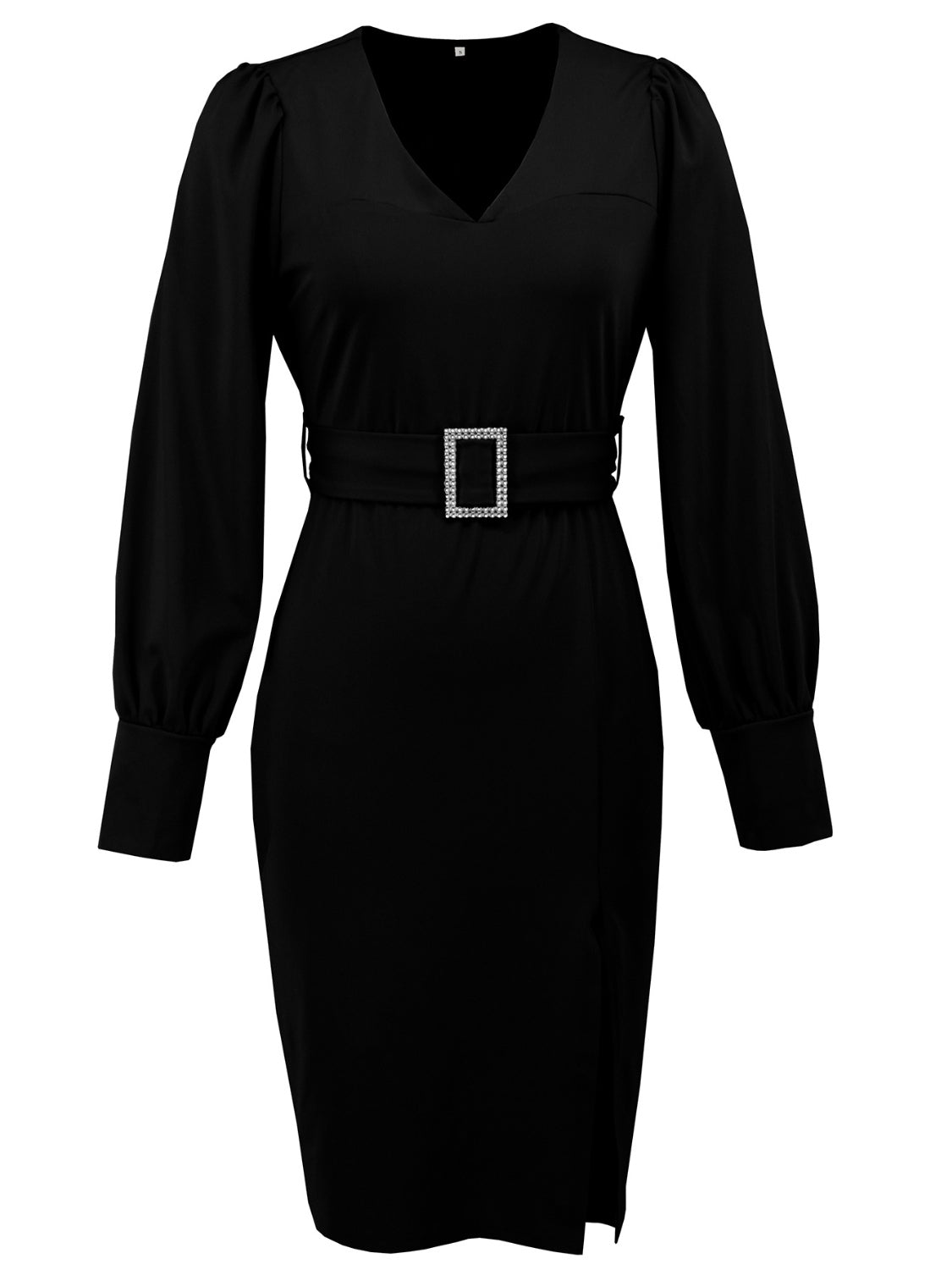 Slit V-Neck Long Sleeve Knee Length Dress - Classique Collection