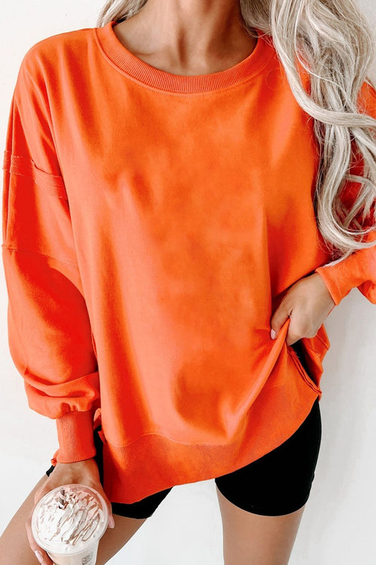 Side Slit Round Neck Long Sleeve Sweatshirt - Classique Collection