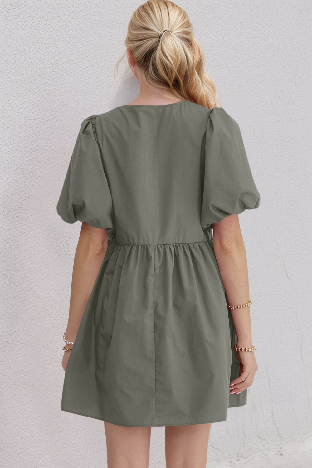 Oh Bow Ruched Puff Sleeve Mini Dress - Classique Collection