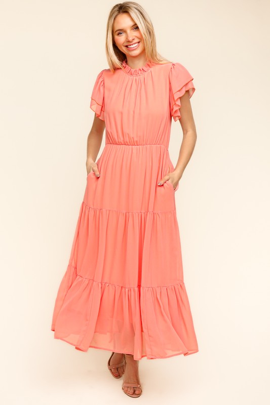 Haptics Full Size Tiered Frill Mock Neck Short Sleeve Dress - Classique Collection