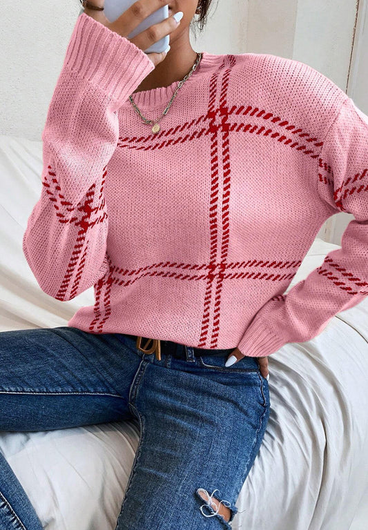 Contrast Round Neck Long Sleeve Sweater - ClassiQ