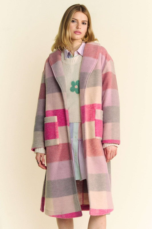 Davi & Dani Tied Color Block Collared Neck Coat - Classique Collection
