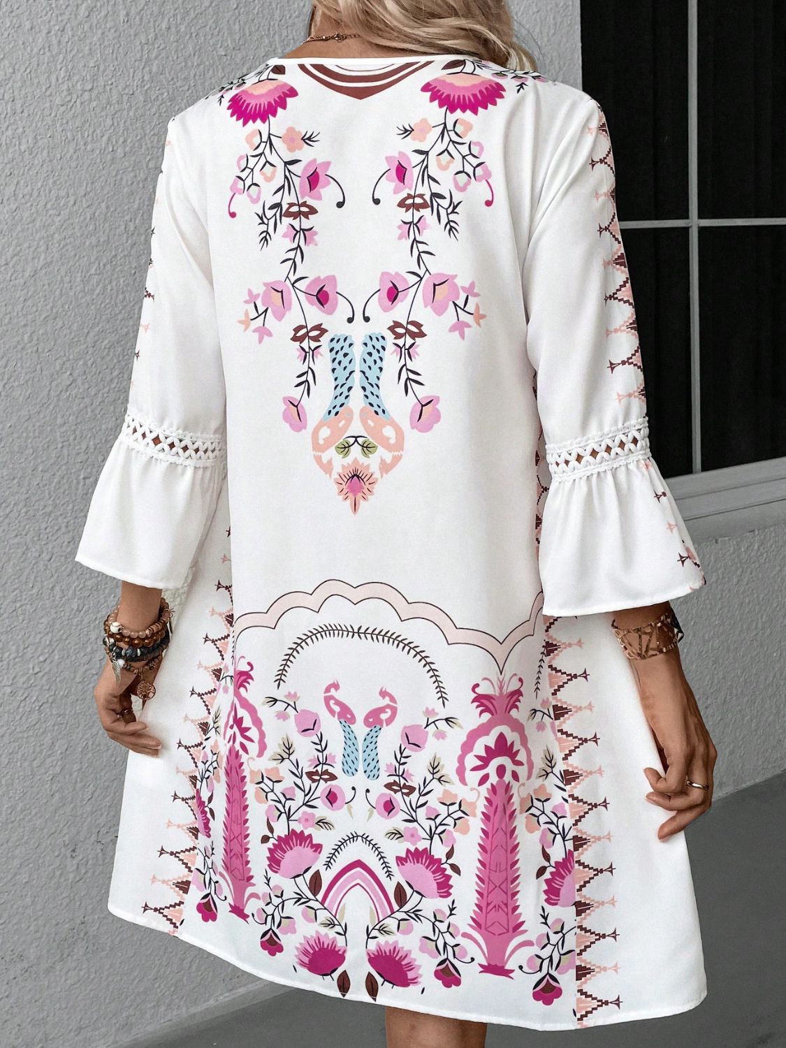 Lace Detail Printed Three-Quarter Sleeve Dress - Classique Collection