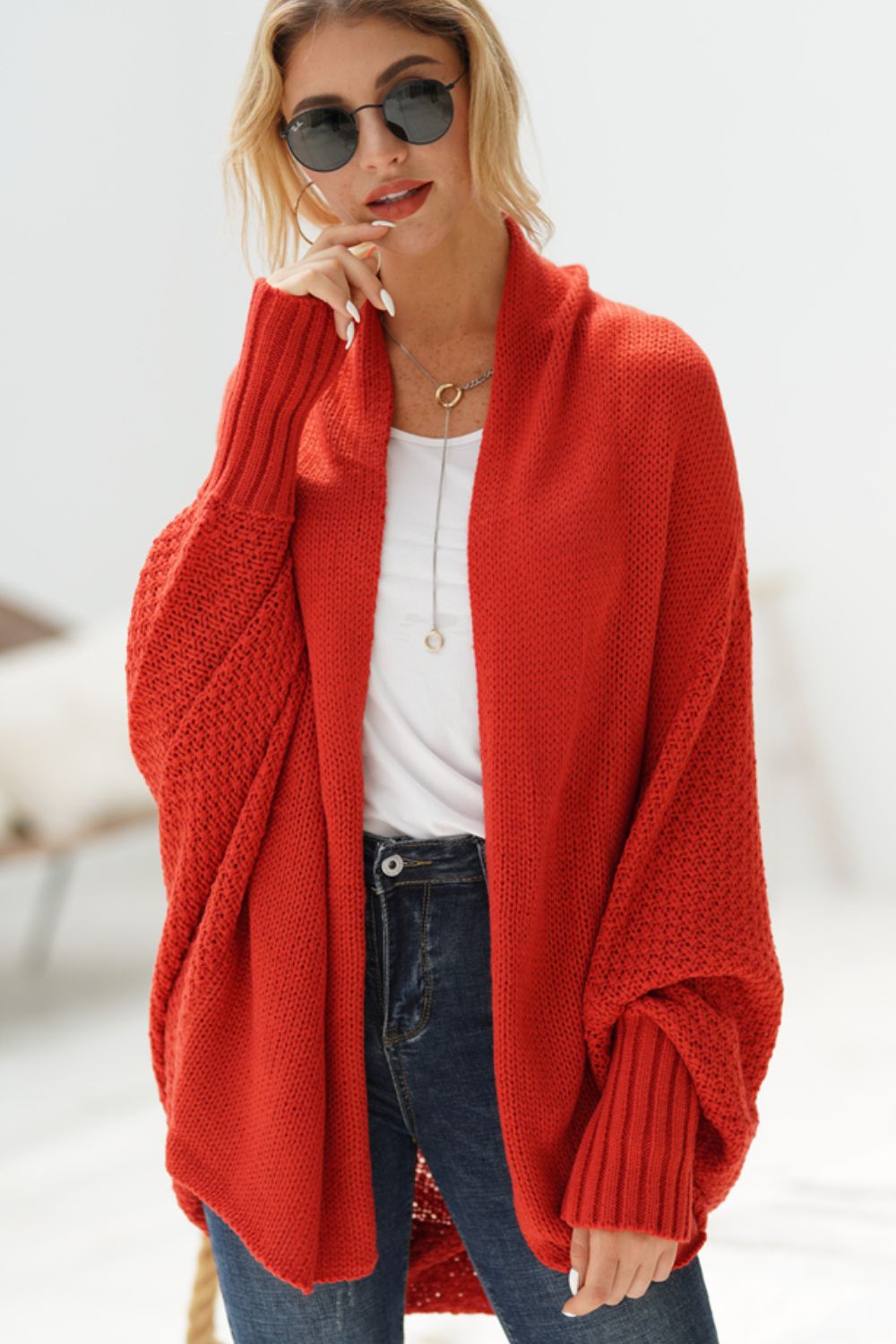 Open Front Batwing Sleeve Cardigan - ClassiQ