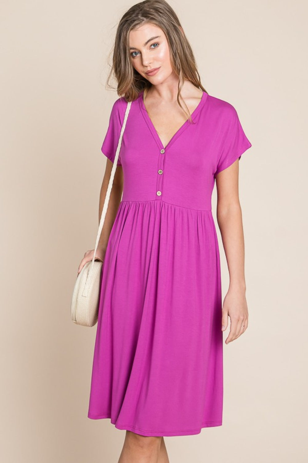BOMBOM V-Neck Short Sleeve Dress - Classique Collection