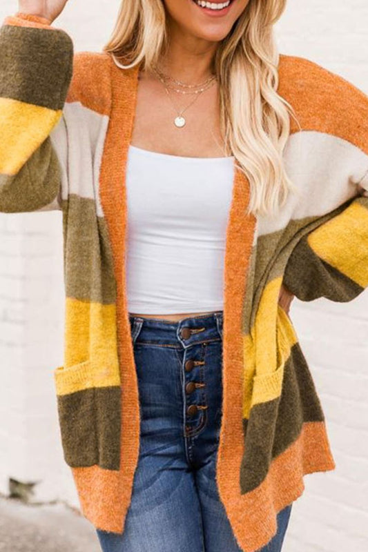 Open Front Color Block Cardigan - ClassiQ