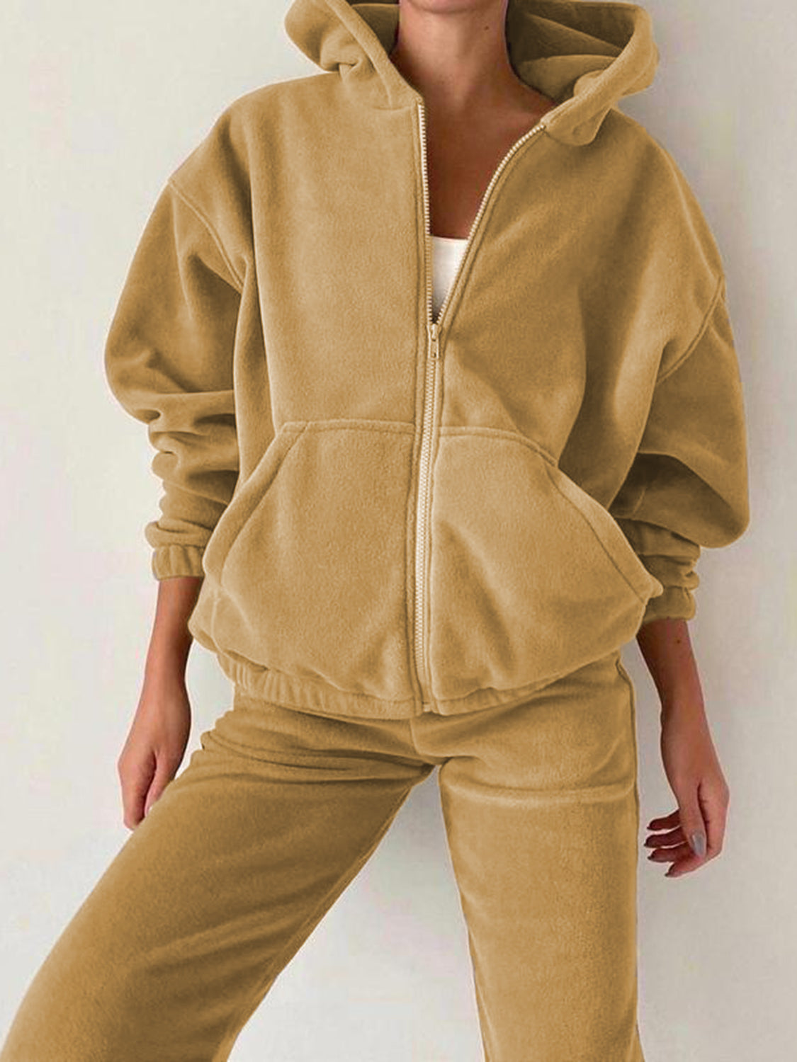 Zip Up Long Sleeve Hoodie and Joggers Set - ClassiQ