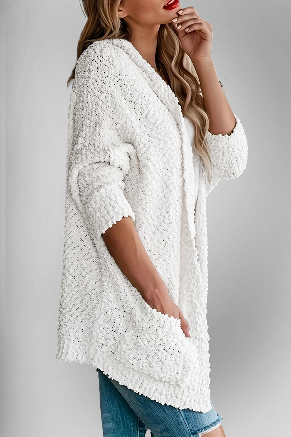 Double Take Pocketed Open Front Long Sleeve Cardigan - ClassiQ