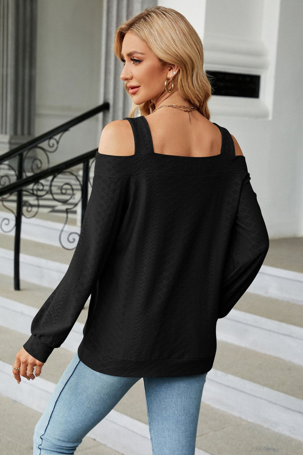 Cold Shoulder Square Neck Cutout Blouse - Classique Collection