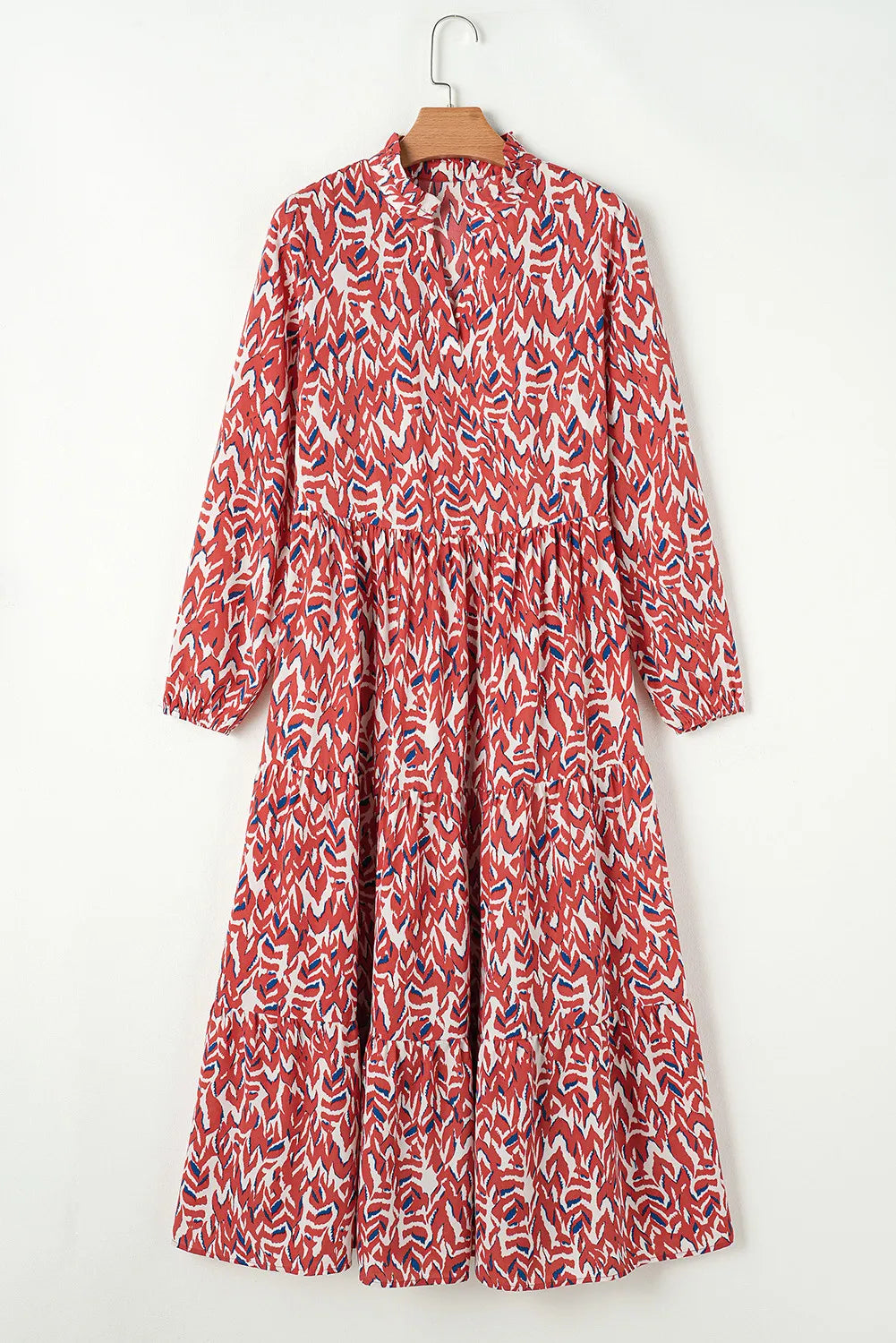 Printed Notched Long Sleeve Dress - Classique Collection