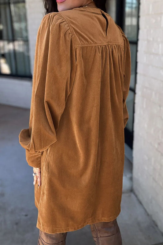 Ruched Round Neck Long Sleeve Dress - Classique Collection
