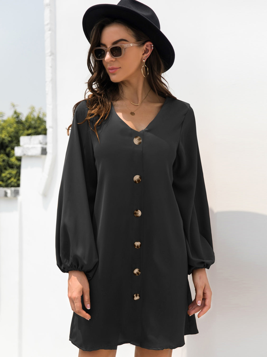 V-Neck Long Sleeve Mini Dress - Classique Collection