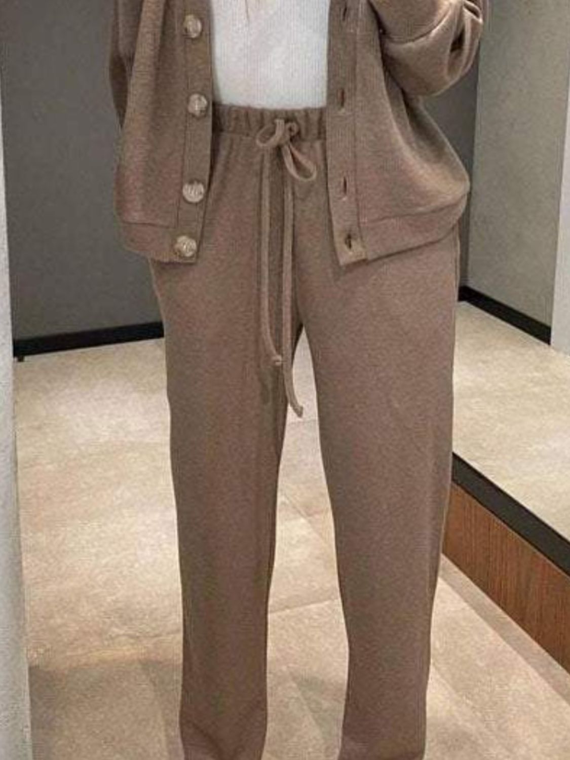 Full Size Button Up Long Sleeve Top and Pants Set - ClassiQ
