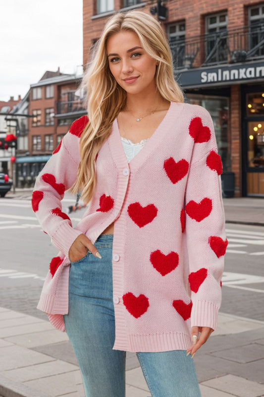 Heart Button Down Long Sleeve Cardigan - ClassiQ
