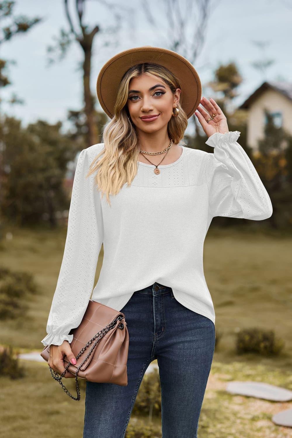 Round Neck Puff Sleeve Blouse - Classique Collection