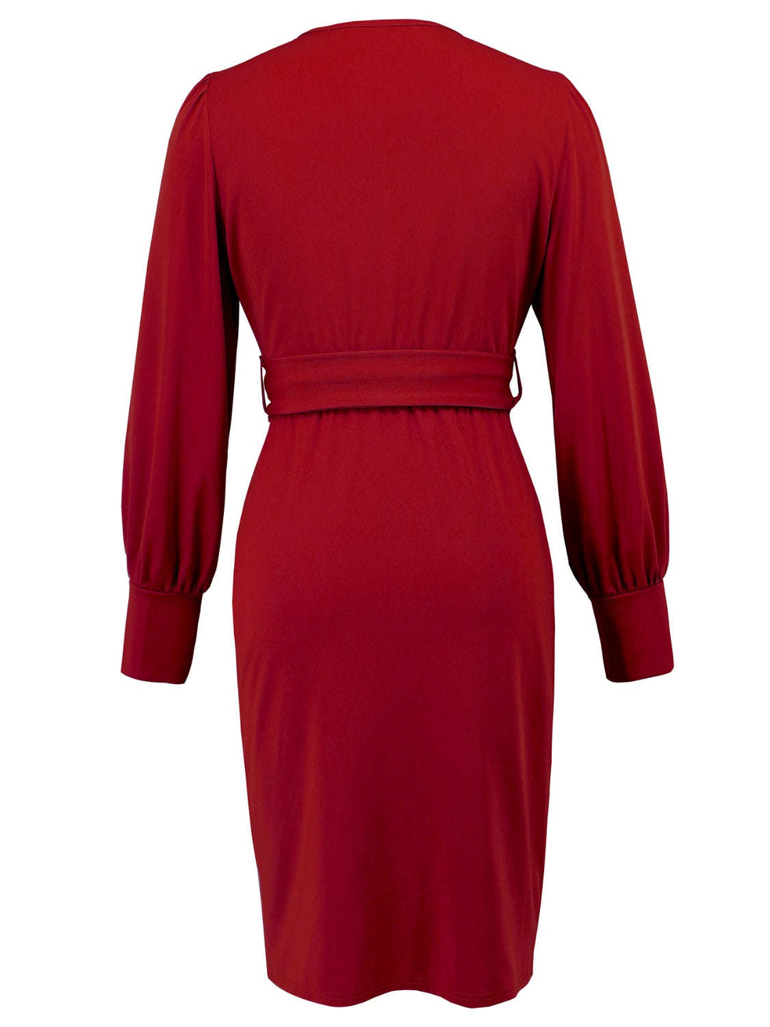 Slit V-Neck Long Sleeve Knee Length Dress - Classique Collection