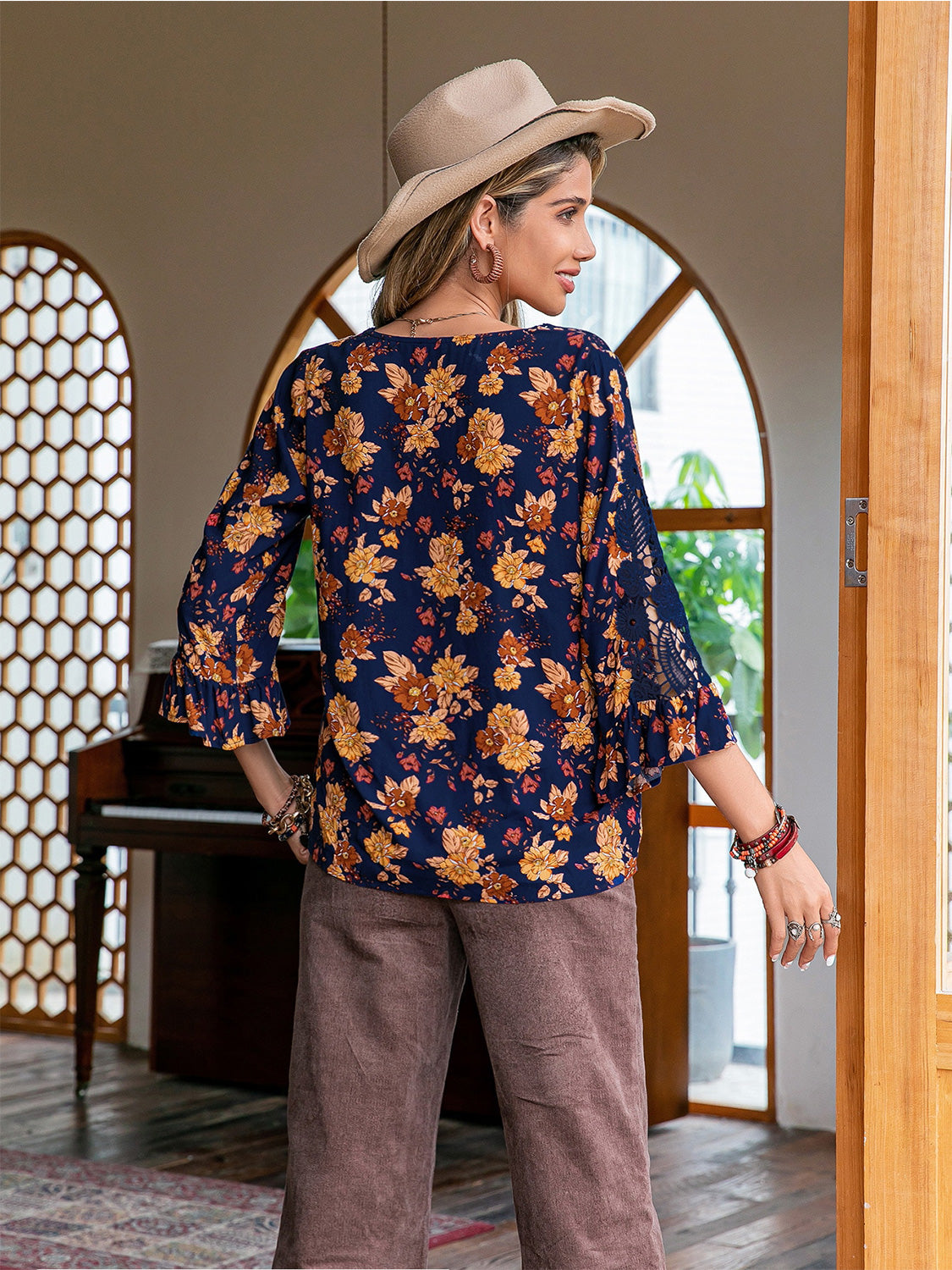 Floral V-Neck Crochet Blouse - Classique Collection