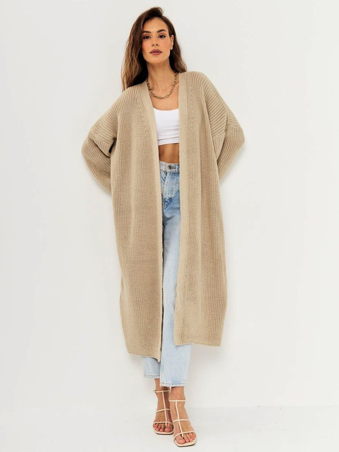 Open Front Long Sleeve Longline Cardigan - ClassiQ