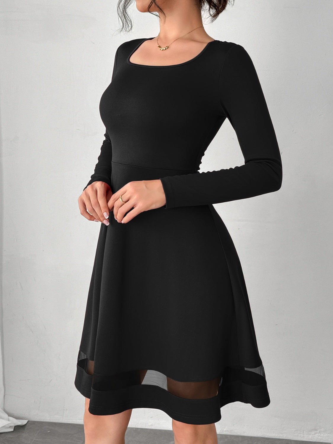 Square Neck Long Sleeve Mini Dress - Classique Collection