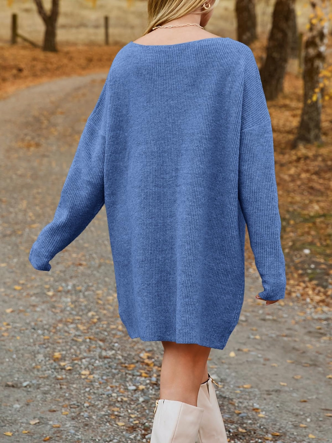 V-Neck Dropped Shoulder Sweater Dress - Classique Collection