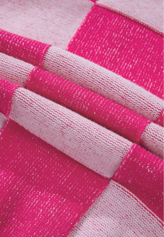 Checkered V-Neck Long Sleeve Cardigan - ClassiQ