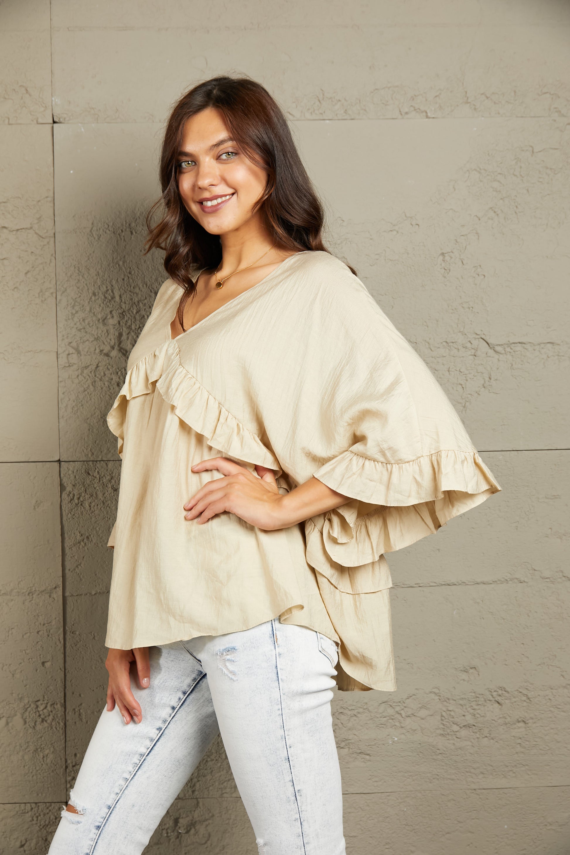 Ruffled V-Neck Half Sleeve Blouse - Classique Collection