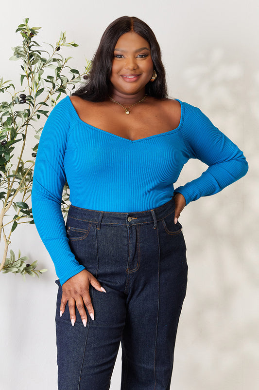 Culture Code Full Size Ribbed Sweetheart Neck Knit Top - Classique Collection