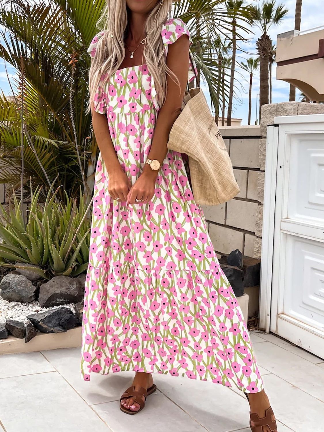 Ruffled Printed Cap Sleeve Midi Dress - Classique Collection