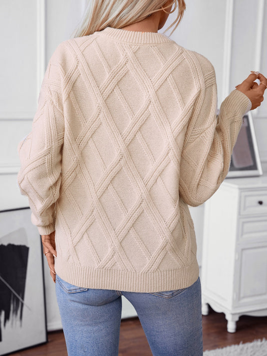 Geometric Round Neck Long Sleeve Sweater - ClassiQ