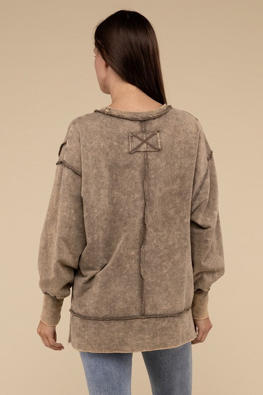 Acid Wash French Terry Exposed-Seam Sweatshirt - Classique Collection