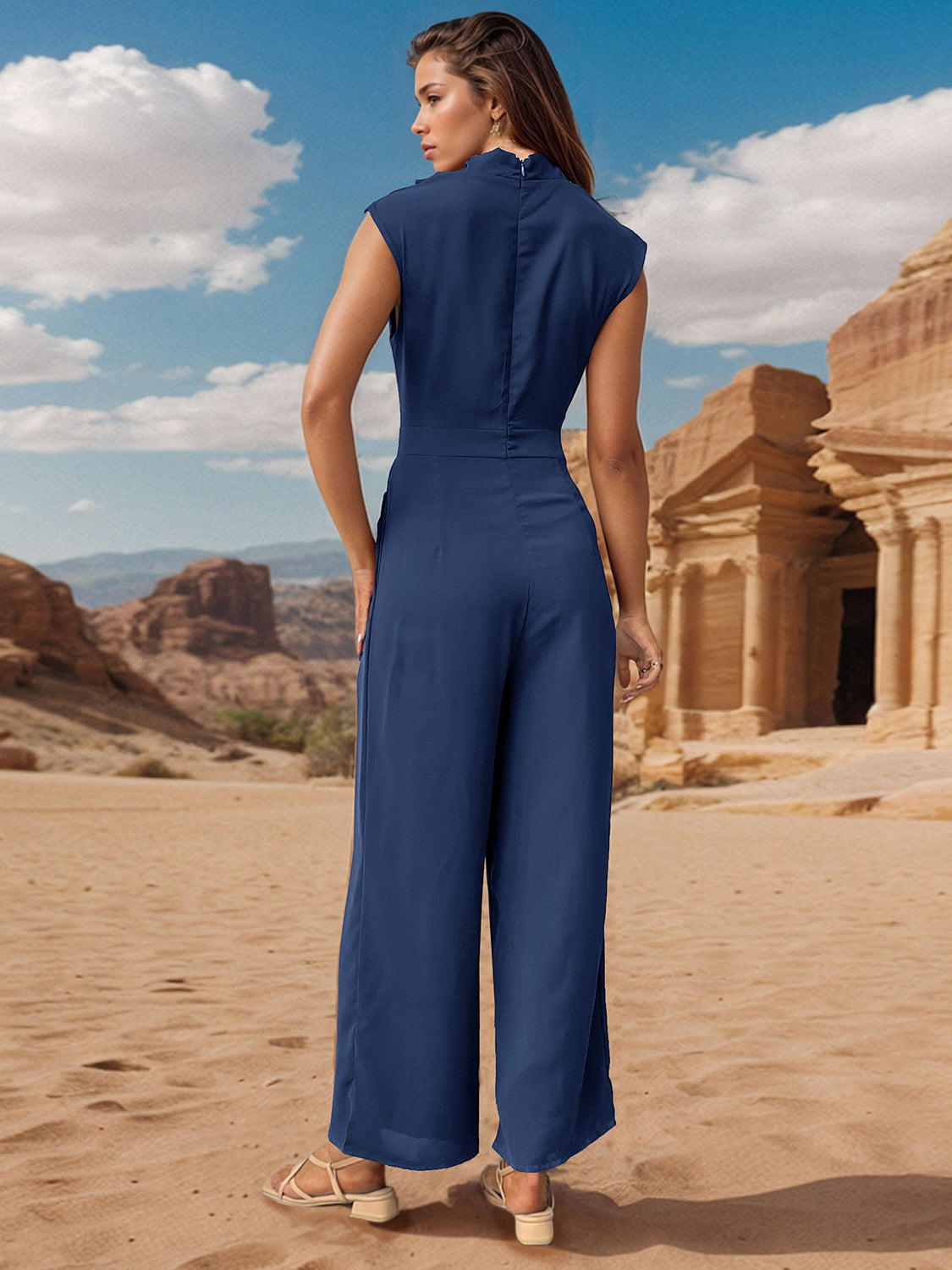 Perfee Ruched Mock Neck Sleeveless Jumpsuit - ClassiQ