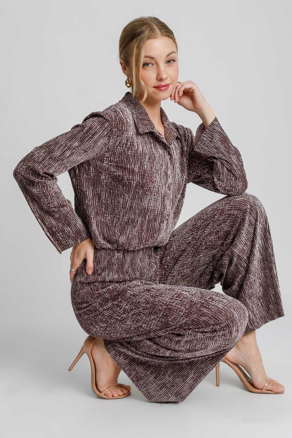 Umgee Side Slit Texture Button Up Shirt - Classique Collection