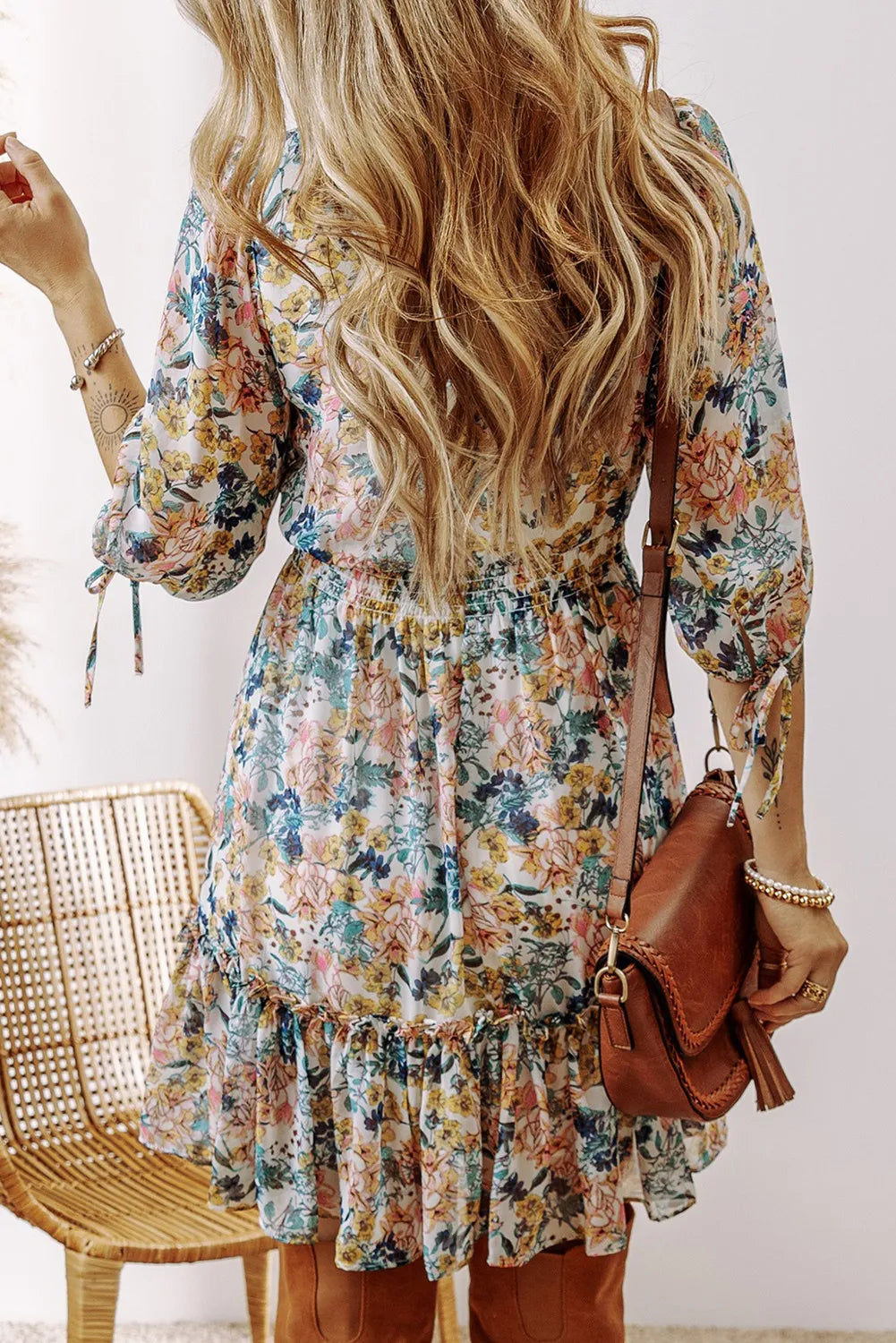 Printed V-Neck Half Sleeve Dress - Classique Collection