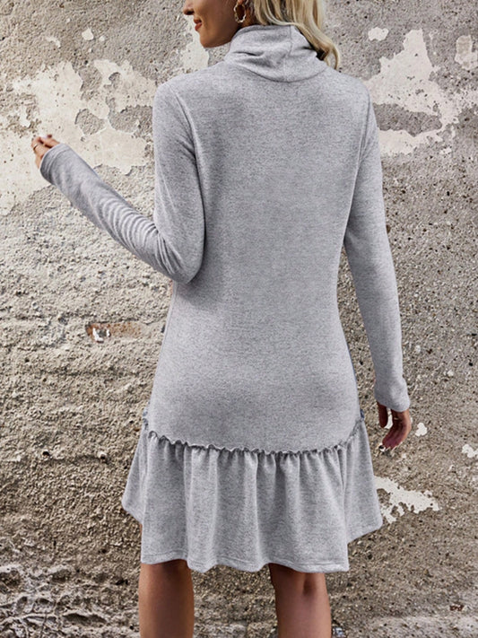Frill Turtleneck Long Sleeve Dress - Classique Collection