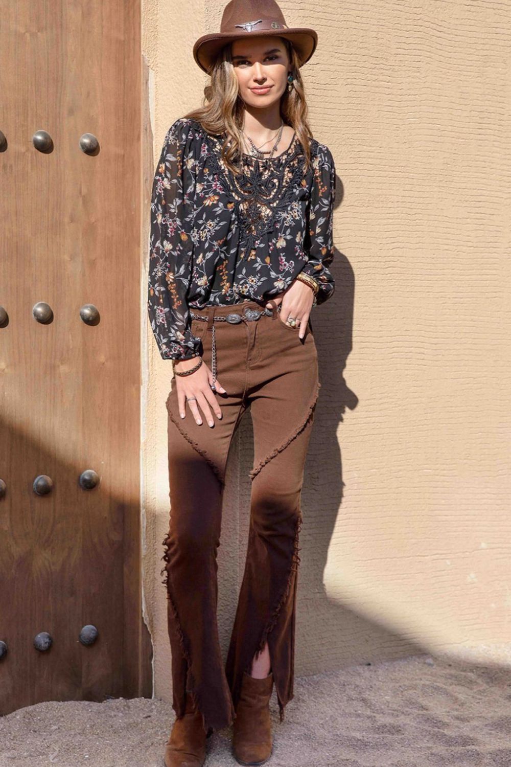 Printed Round Neck Long Sleeve Blouse - Classique Collection