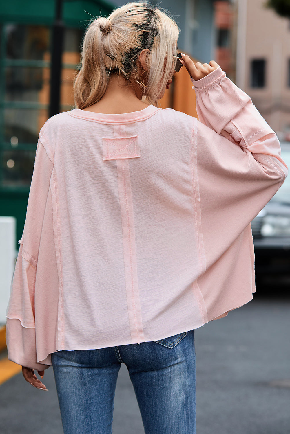 Exposed Seam Round Neck Top with Pocket - Classique Collection