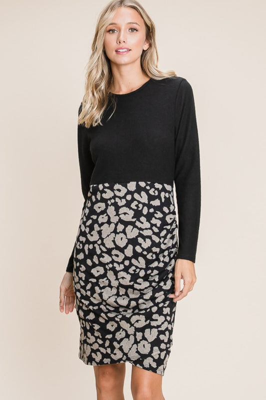 BOMBOM Leopard Color Block Knit Dress - Classique Collection