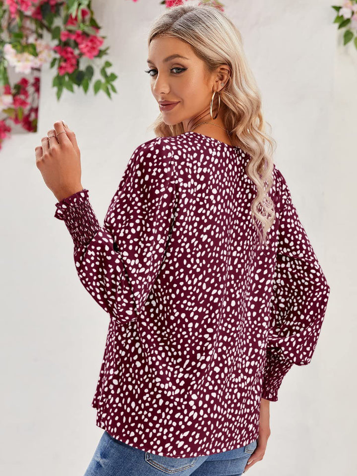 Printed V-Neck Lantern Sleeve Blouse - Classique Collection
