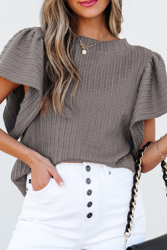 Textured Round Neck Flounce Sleeve Blouse - Classique Collection
