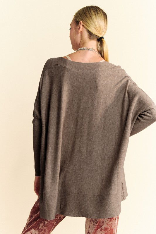 Davi & Dani Round Neck Dropped Shoulder Long Sleeve Knit Top - Classique Collection