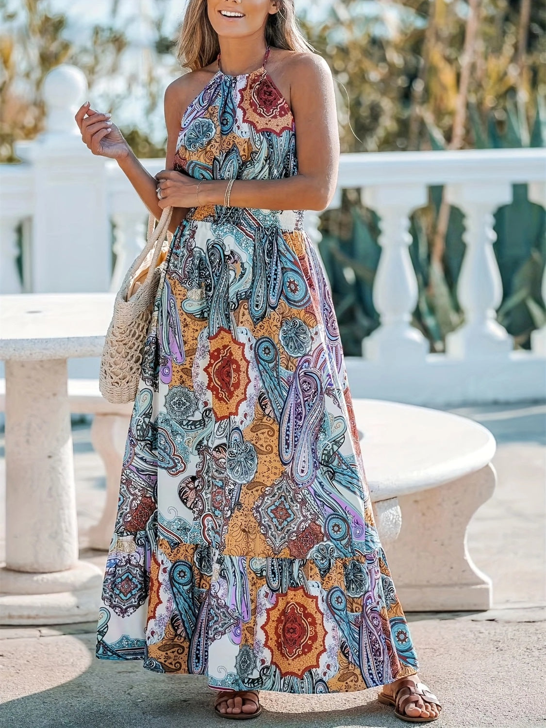 Printed Halter Neck Maxi Dress - Classique Collection