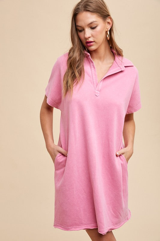 Annie Wear Mineral Washed Johnny Collar Short Sleeve Dress - ClassiQ
