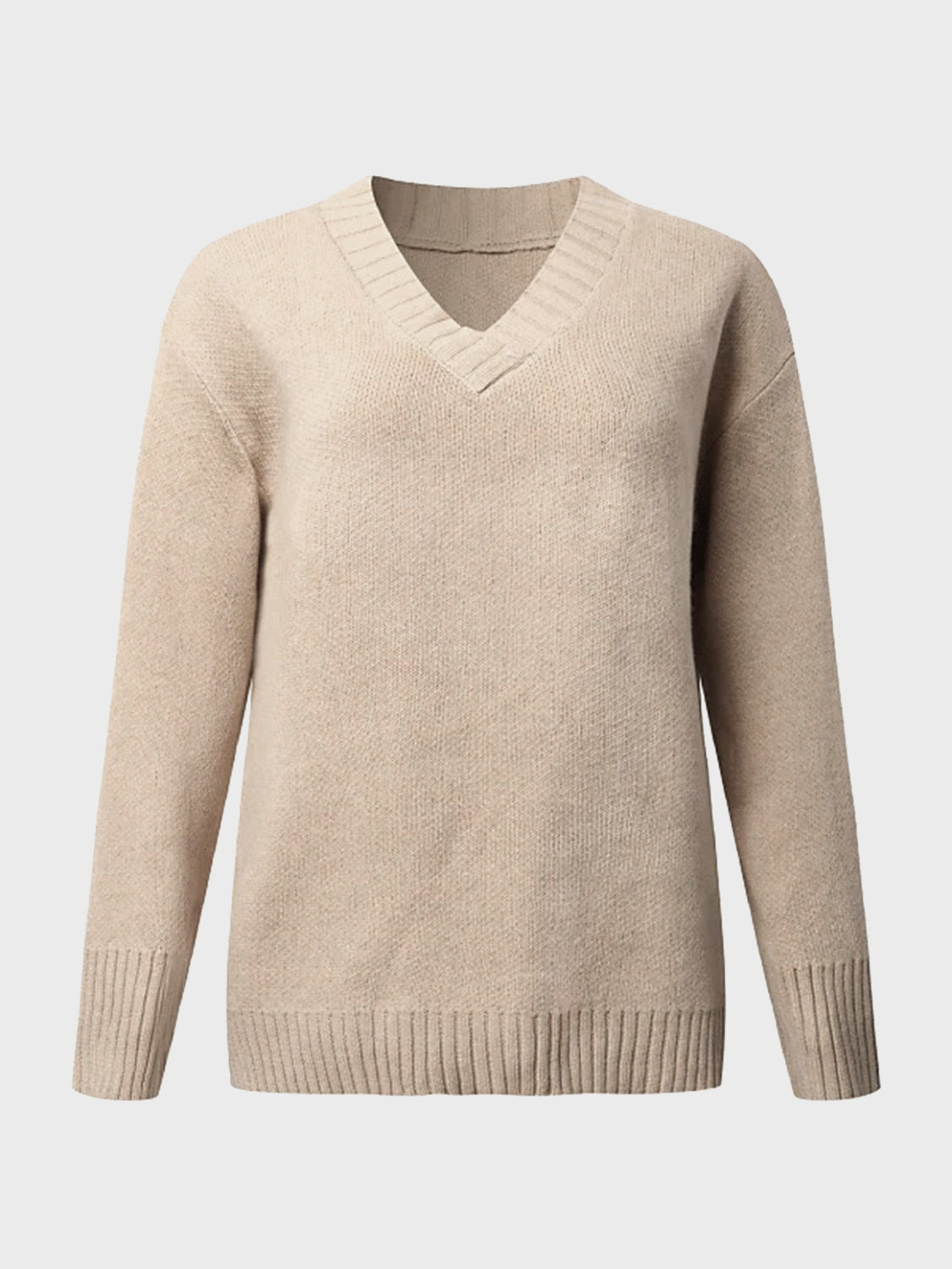 V-Neck Long Sleeve Knit Top - ClassiQ