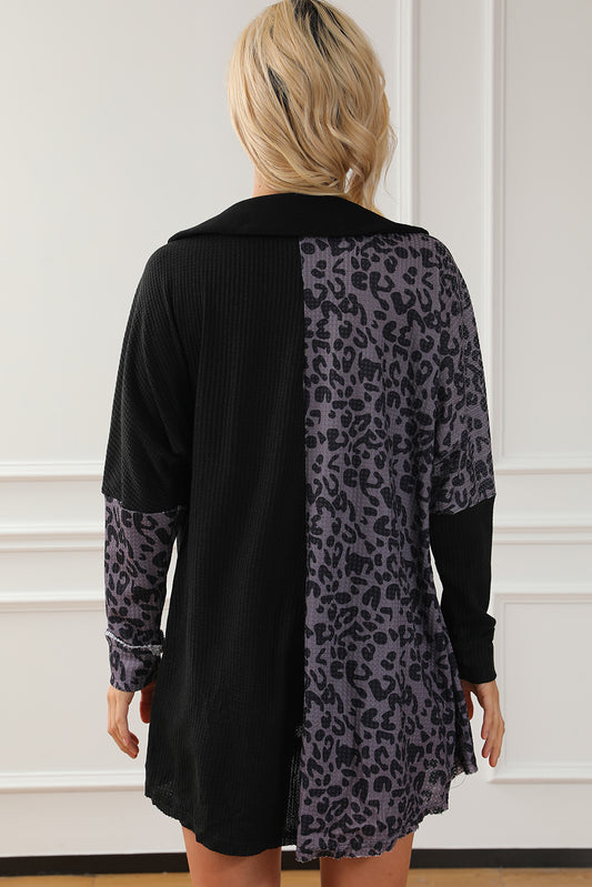 Half Button Leopard Collared Neck Blouse - Classique Collection