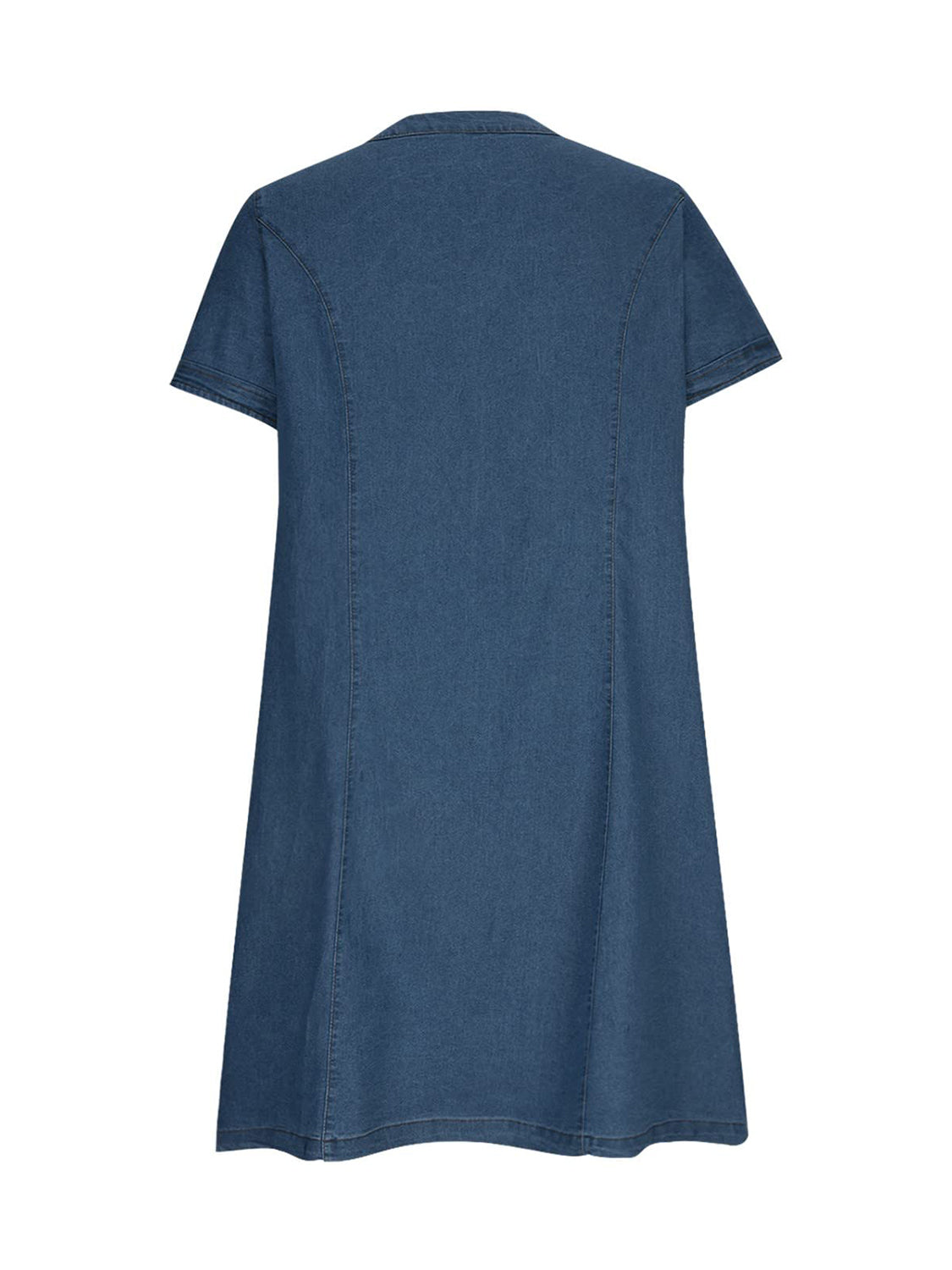Full Size Notched Short Sleeve Denim Dress - Classique Collection